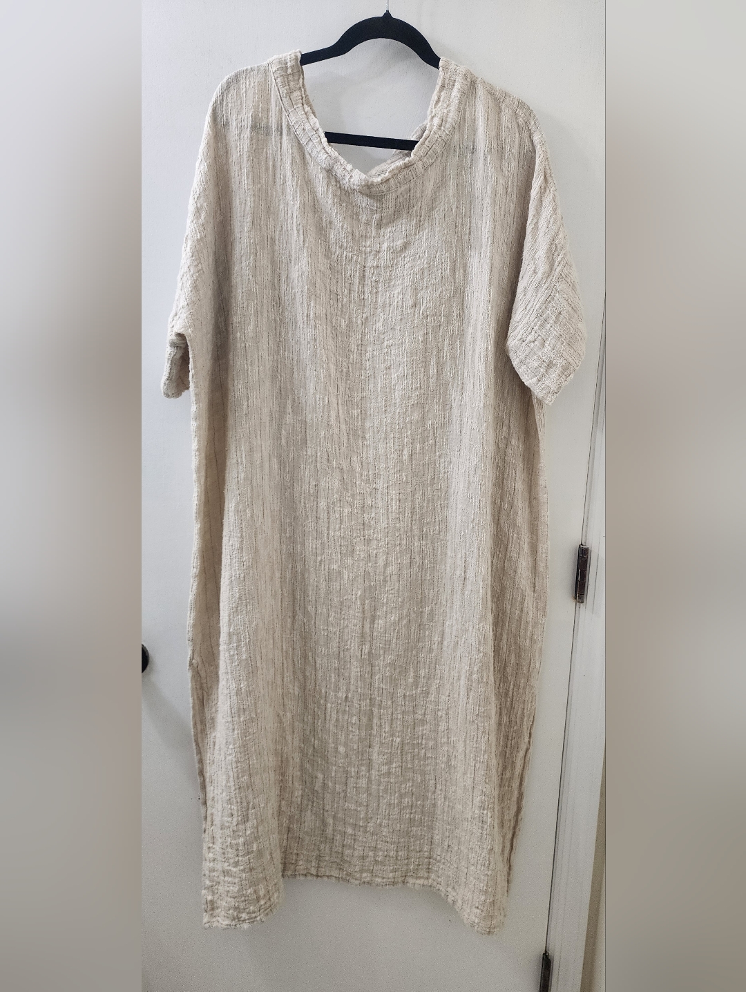 La Bottega Di Brunella Linen-Look Natural Beige Textured Dress.